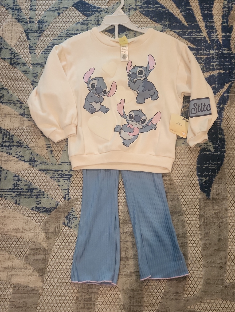 Disney Cream Sweatshirt and Light Blue Stitch Pants Set